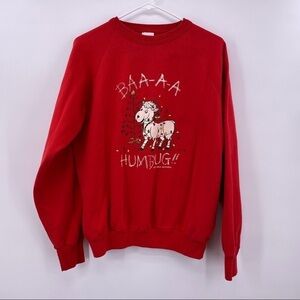 Vintage 1987 Jack Mitchell Art Baa Humbug Christmas Sweatshirt Red Size Large